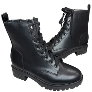 Soda Combat Ankle Boots Womens 8 Black Faux Leather Lace‎ Up Chunky Y2K Grunge thumbnail 1
