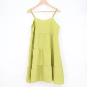 Lime Green Tiered Mini Sundress Adjustable Straps Striped Button Front Large thumbnail 3