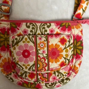 Vera Bradley Folkloric Lizzy Saddle Bag Crossbody Bag Travel Pink Yellow Retro thumbnail 3