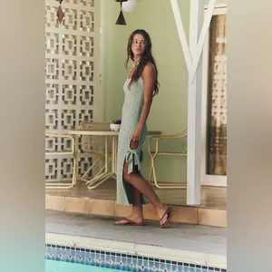 Free People Free-Est Sea‎ Foam Midi Dress Smocked Halter Beach Women’s Size XS thumbnail 3