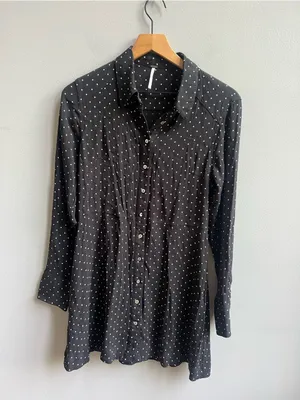 Free People This Town Printed Button Down Dress Black and White Polka Dot Medium thumbnail 3