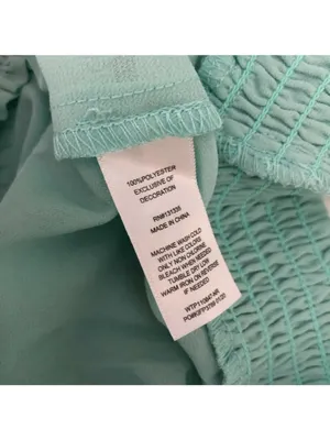Socialite Womens Top Sheer Long Sleeve Shirred Gathered Hem Crochet Aqua Blue M thumbnail 4