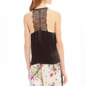 Lucy Paris Women’s Black Satin Silk V Neck Lace Racerback Top Size XS thumbnail 7