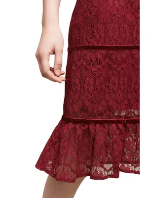 Foxiedox Anthropologie Clarinda Tiered Dress Women's Large Red Lace Formal Party thumbnail 3