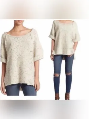 Free People Marsala Tweed Nun Wool Oversized Short Sleeved Sweater size Medium thumbnail 4