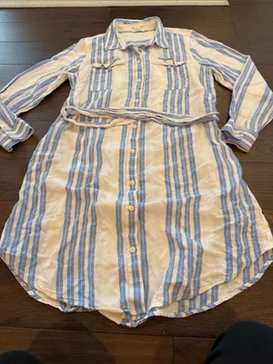 Caslon Blue and Cream Striped Shirt Dress Size Large - C60-024 thumbnail 6