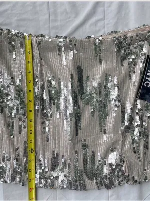 Sequined Beige Party Mini Skirt Tan Size L thumbnail 3