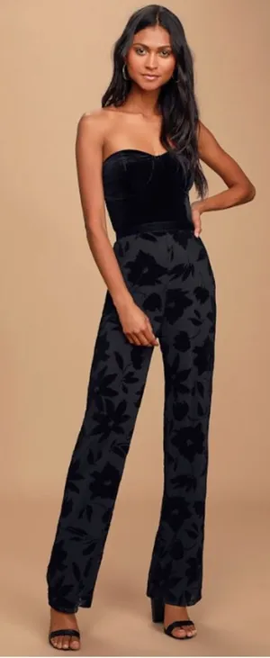 LULU's Sexy Chic Elegant Wedding Velvet Floral Sophisticated Jumpsuit Pantsuit thumbnail 1