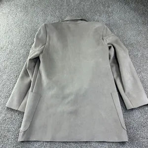 Joan Vass New York Faux Leather Blazer Women S Tan Open Front Faux Suede‎ Career thumbnail 10
