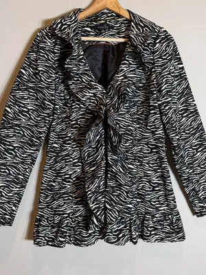 Sandro Studio Zebra Print Ruffle Jacket Women's Small Black White Designer Fun thumbnail 5