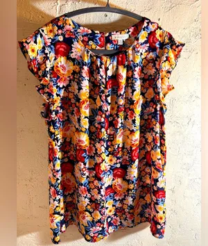 Alex and Lili Floral Flutter Sleeve Women's Top Summer business casual cottage thumbnail 1