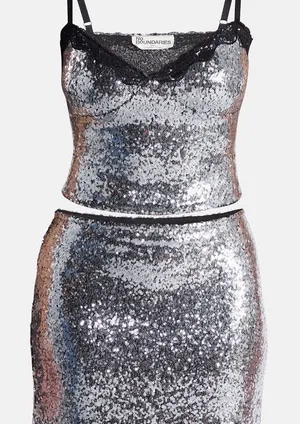 No Boundaries Sequin Mesh Tank Top and Mini Skirt Set, 2-Piece, Women's thumbnail 1