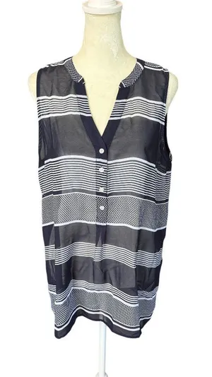 Gap blue and white striped sheer sleeveless v-neck top blouse women's medium thumbnail 1