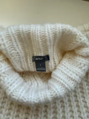 Aerie Ivory White Cable Knit Sweater Mock Turtleneck Wool Cozy thumbnail 8