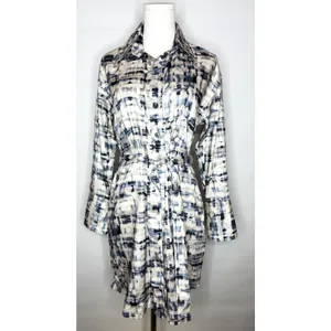 Banana Republic XS Abstract Shirt Dress NWT Belted Long Sleeve Blue White‎ Midi thumbnail 2