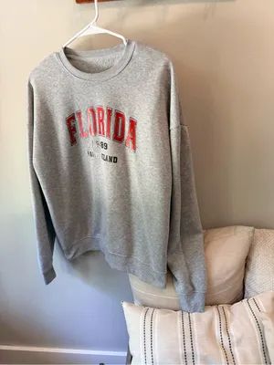 Women’s Small Gray Florida 1989 Palm Island Graphic Sweatshirt Pullover thumbnail 4