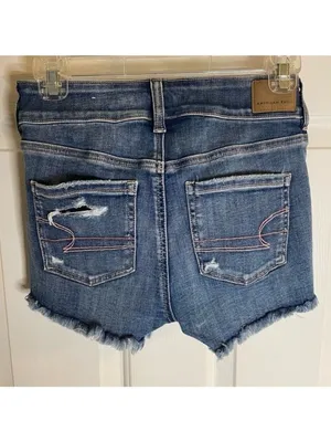 NEW American Eagle Outfitters Blue Distressed Ripped Jean Shorts Size 0 thumbnail 5