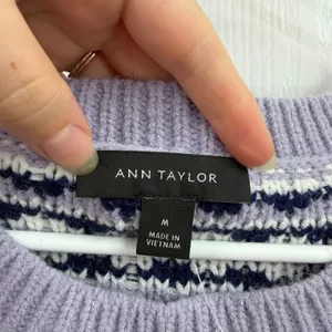 NEW Ann Taylor purple blue acrylic soft knit patterned short sleeve crop sweater thumbnail 3