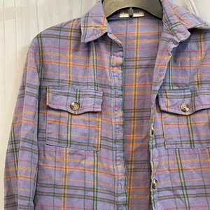The Nines Boutique XS Purple Plaid checkered Button Down flannel thumbnail 2