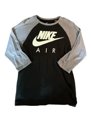 Nike Air Men's Raglan 3/4 Sleeve Graphic T-Shirt - Black/Grey - Size Small thumbnail 1