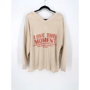 Aerie Women Small Love This Moment Graphic V-Neck‎ Oversized Sweatshirt Top thumbnail 3