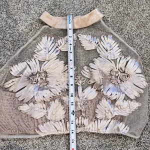 Floral Satin Ribbon & Mesh Embroidered 3D Sheer Sleeveless Tank Top Crop Top thumbnail 9