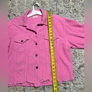 POL Barbie pink corduroy distressed jagged edge jacket size Medium thumbnail 4