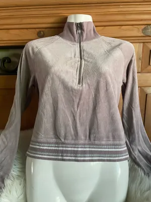 Victoria's Secret Silver Gray Velour Half Zip Sweater thumbnail 2