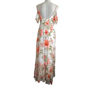 Altar’d State White Coral Pink Orange Floral Maxi Dress Flutter Ruffle Knoll NWT thumbnail 7