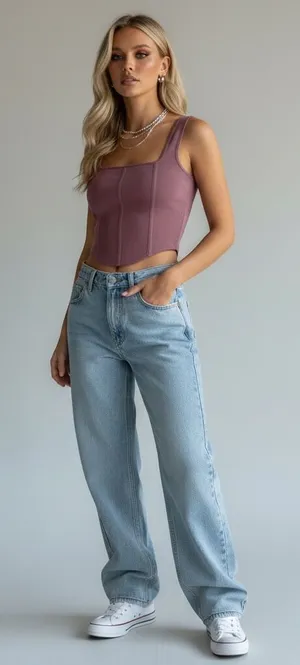 Zara Mauve Sleeveless Pullover Square Neck Stretch Corset Crop Top thumbnail 1