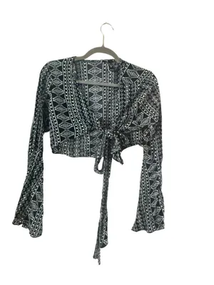 Women's Windsor Black and White Patterned Tie-Front Crop Top Size S thumbnail 8