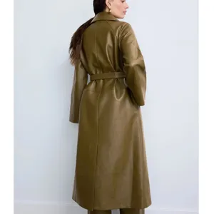 Rosetta Getty Olive Green Faux Leather Trench Coat SMALL Belted Office Work $555 thumbnail 2