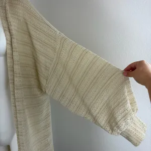Anthropologie cream longline textured open knit duster cardigan thumbnail 3