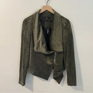 Lulus Wild at Heart Olive Green Vegan Suede Moto Jacket NWT‎ Size S thumbnail 2