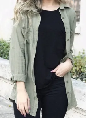 ✨ OLITA CRINKLE OLIVE BUTTON DOWN TOP✨ Green Size M thumbnail 1