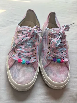 Superga x LoveShackFancy Tie Dye Sneakers Pink Blue Floral Laces 40 thumbnail 10
