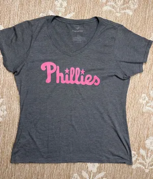 Fanatics Gray V-Neck Tee with Pink Phillies Script thumbnail 1