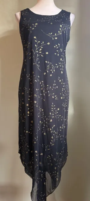 Giorgio Sant Angelo Black Gold Floral Midi vintage y2k‎ fairy boho whimsigoth thumbnail 1