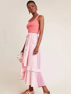 Anthropologie Maeve Penny Ruffled Striped Midi Skirt thumbnail 5