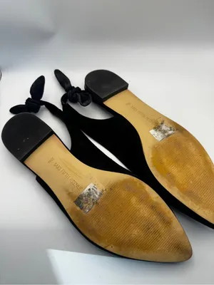 Saks Fifth Avenue Black Suede Pointed Toe Slingback Flats with Bow Sz 10 thumbnail 6