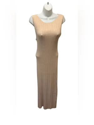Quince Cotton Cashmere Ribbed Sleeveless Midi Dress Sz L Heather Oatmeal Summer thumbnail 2