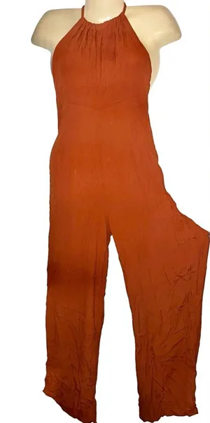 Forever 21 Halter Neck Wide-Leg Jumpsuit in Rust Orange thumbnail 1