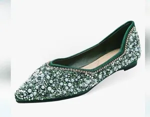 Rhinestone Pointed ballet flats size 10 women's stunning shoes green gol… thumbnail 1