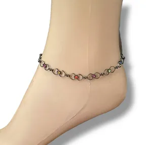 Gunmetal multicolor rhinestone heart link anklet Silver thumbnail 2