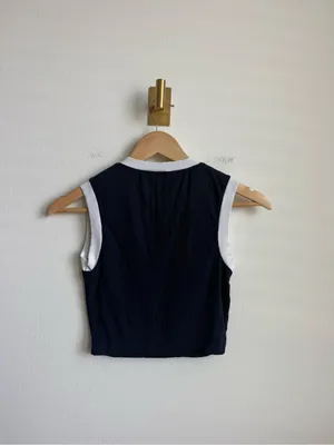 SKIMS Women's Ribbed Contrast Trim Cropped Tank Top Navy White XS thumbnail 6