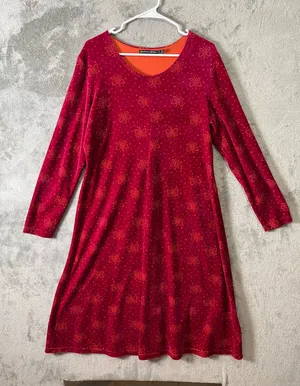 Gudrun Sjödén Velvet Dress‎ Red Butterfly Organic Cotton Blend Long Sleeve Large thumbnail 1
