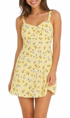 Old Navy Yellow Floral Rayon Mini Sundress Smocked Back Medium thumbnail 1