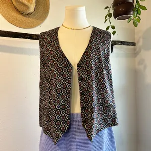 Handmade 90s Floral Folk Print Button Front Vest Top Size Medium to Large thumbnail 3