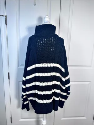 La Ligne x Target Sweater 4X Navy White Cable Knit Quarter Zip Plus Size Coastal thumbnail 5