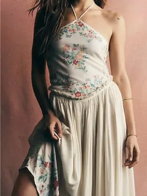 Free People Ivory Floral Strapless Maxi Dress thumbnail 2